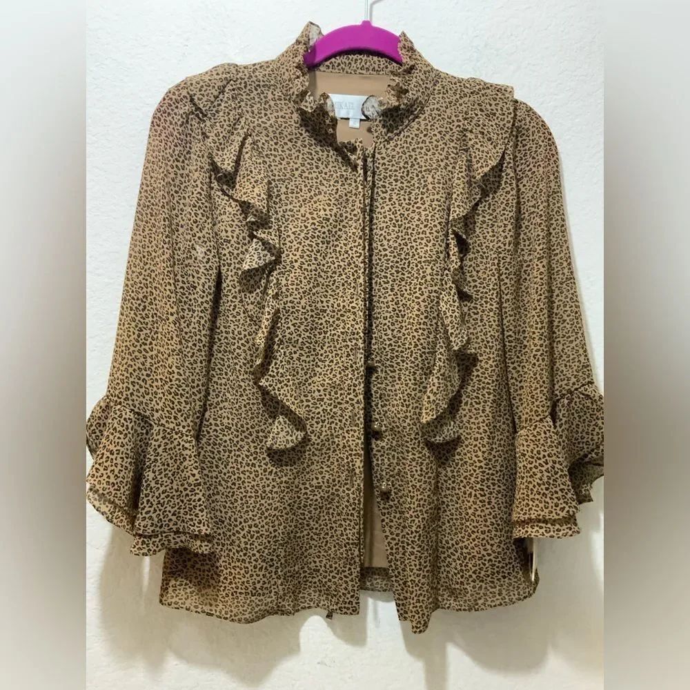 New Mikael Aghal leopard print top size 4 ruffle